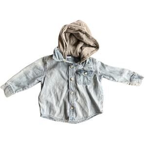 Toddler 12-18M Long Sleeve Denim Button-Up Shirt with Hood